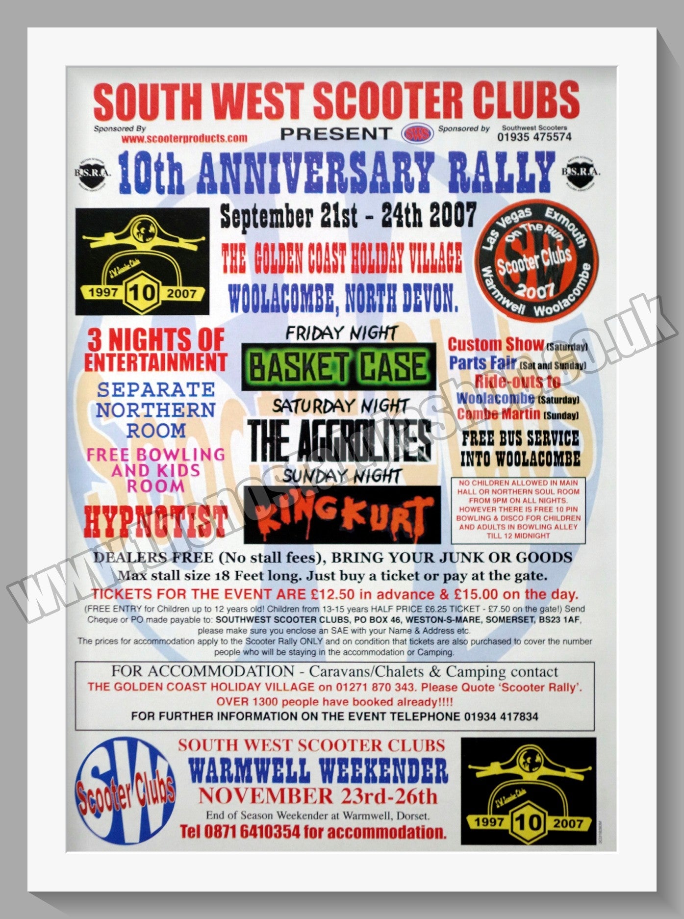 South West Scooter Clubs 10th Anniversary Scooter Rally 2007. Original Advert (ref AD60050)