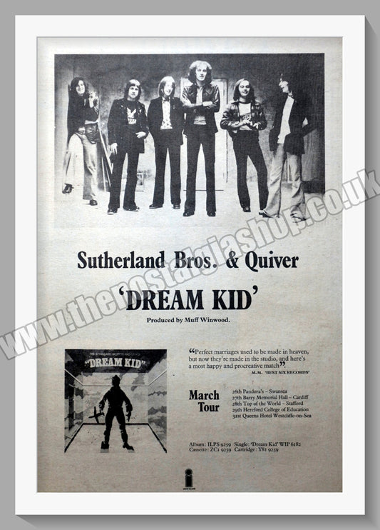 Sutherland Brothers And Quiver Dream Kid.  Original Advert 1974 (ref AD14876)