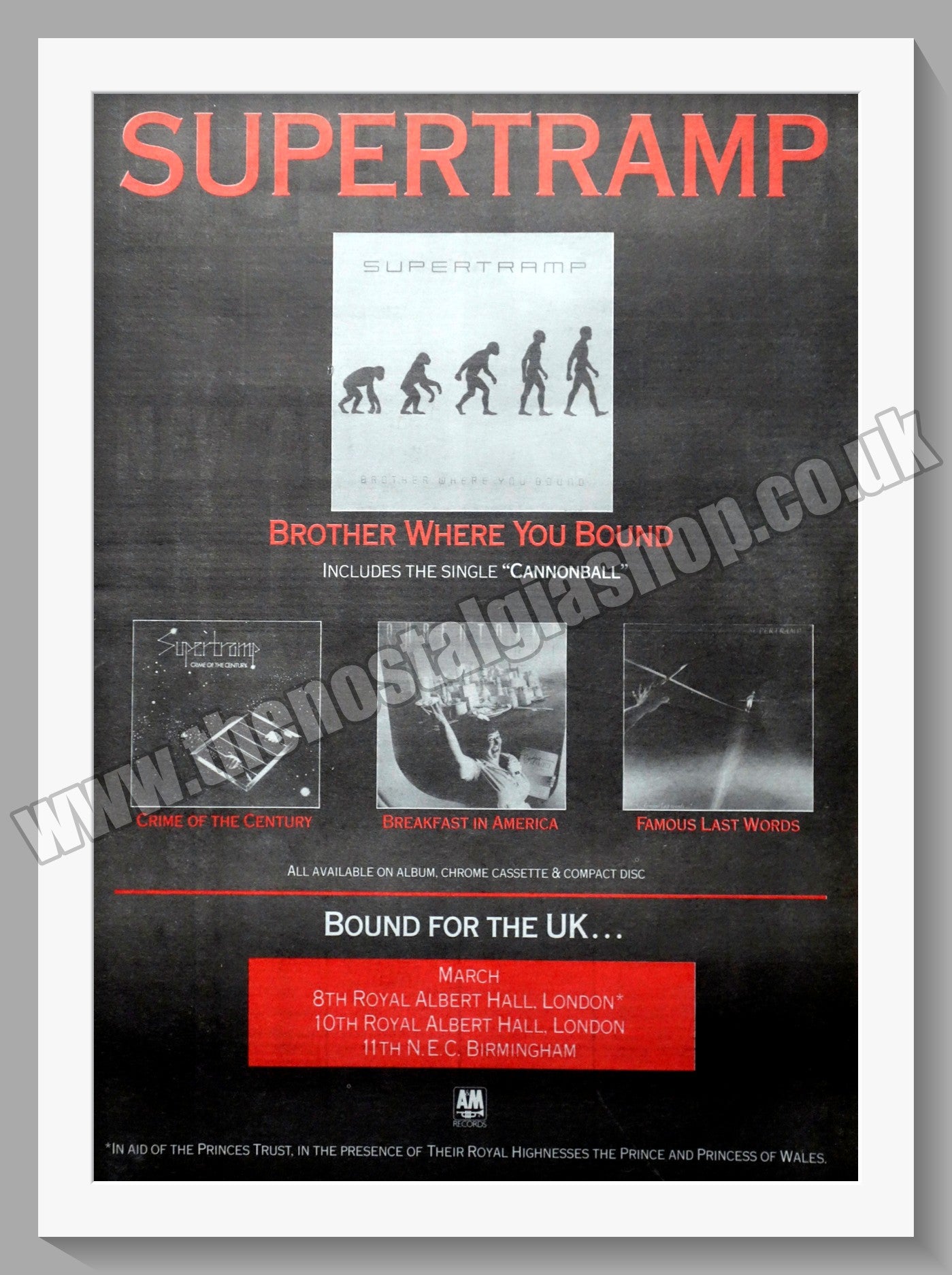 Supertramp Brother Where You Bound.  Original Advert 1986 (ref AD14901)