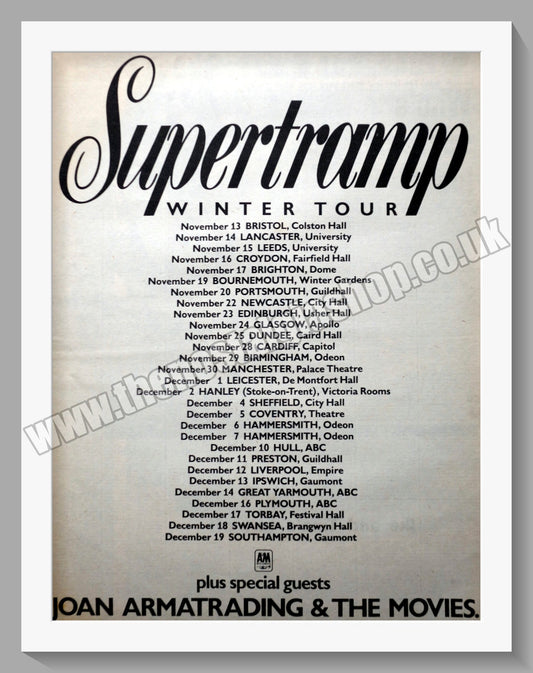 Supertramp Winter Tour.  Original Advert 1975 (ref AD14902)