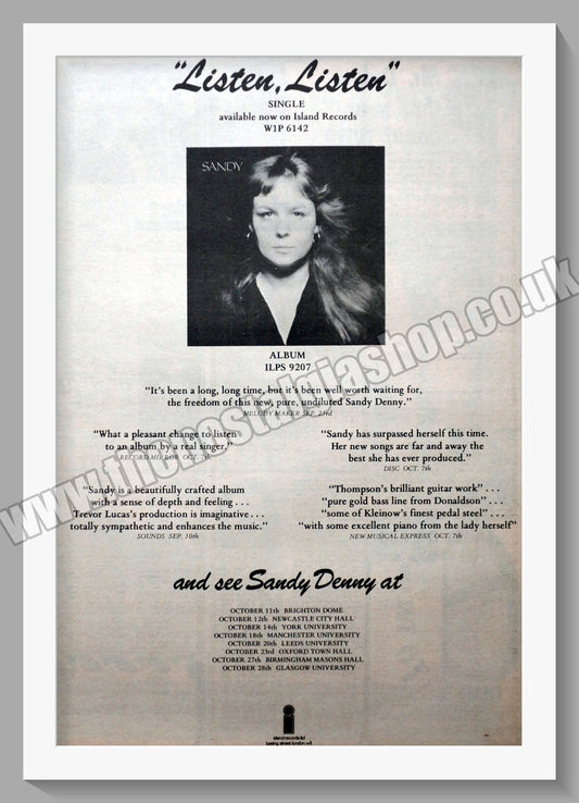 Sandy Denny Listen Listen.  Original Advert 1972 (ref AD14919)