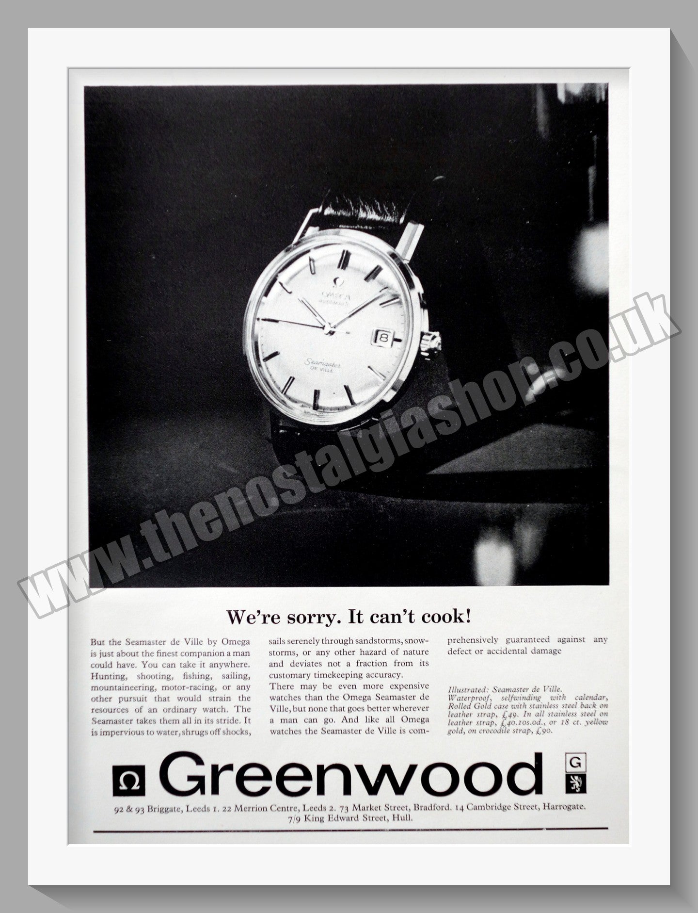 Omega Seamaster Watch Greenwood. Original Advert 1967 (ref AD60130)