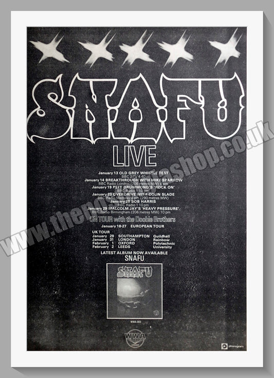 Snafu Live Tour Dates.  Original Advert 1974 (ref AD14952)