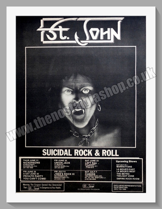 St John Suicidal Rock & Roll. Original Advert 1984 (ref AD14967)