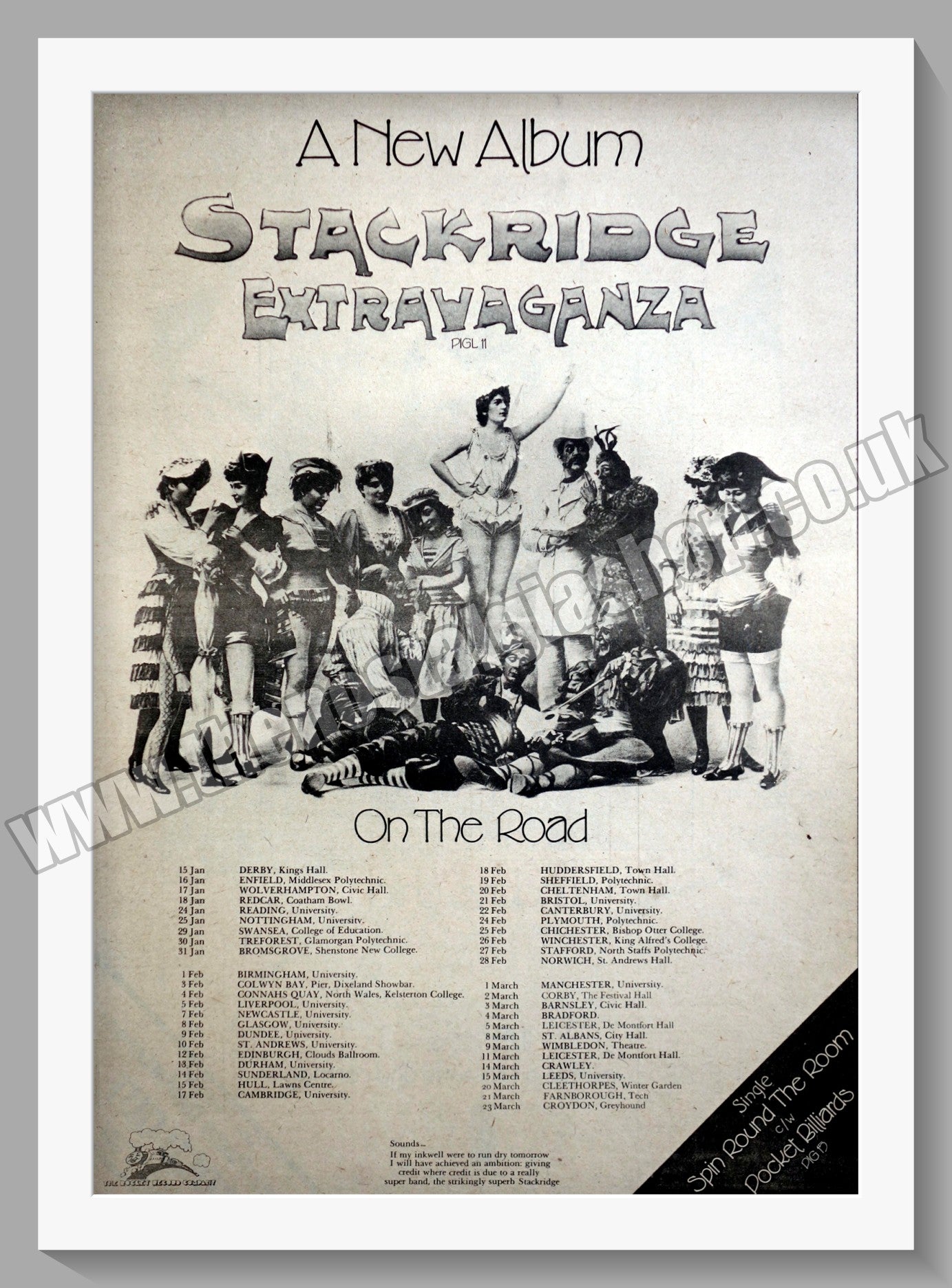 Stackridge Extravaganza On The Road. Original Advert 1975 (ref AD14983)