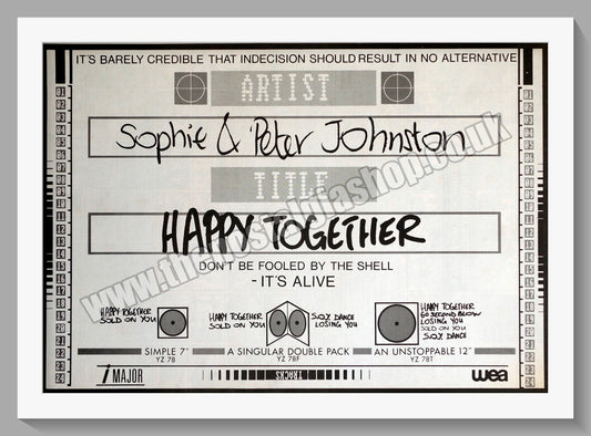 Sophie & Peter Johnston Happy Together. Original Advert 1986 (ref AD14991)