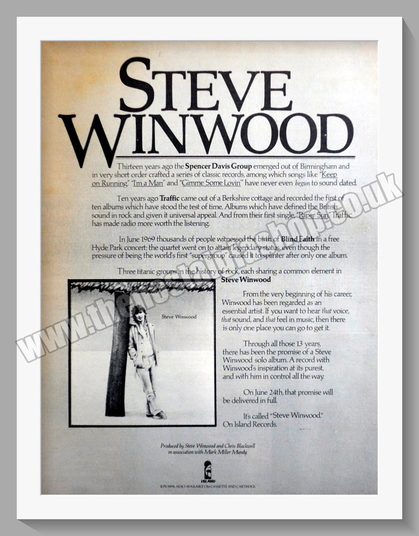 Steve Winwood Spencer Davis Group.1977 Large Original Advert (ref AD15070)