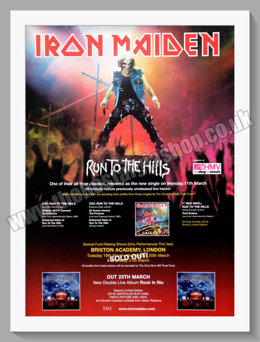 Iron Maiden. Run To The Hills. 2002 Original Advert (ref AD60363)