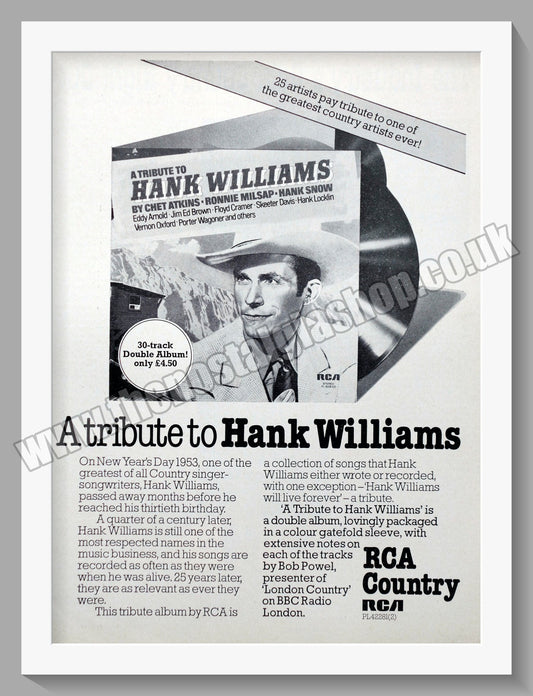 Hank Williams, Tribute. Original Vintage Advert 1978 (ref AD60275)