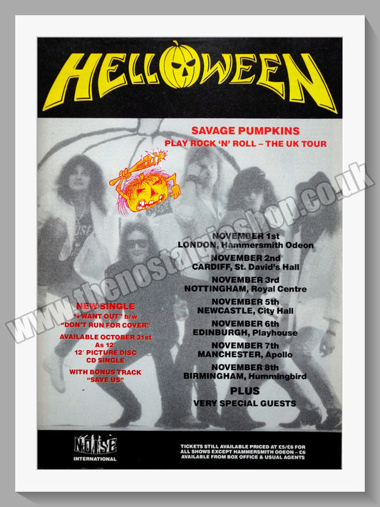 Helloween. Savage Pumpkins UK Tour. Original Vintage Advert 1988 (ref AD60308)