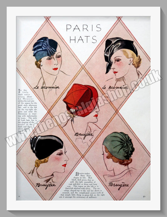 Paris Hats Original Advert 1934 (ref AD300696)