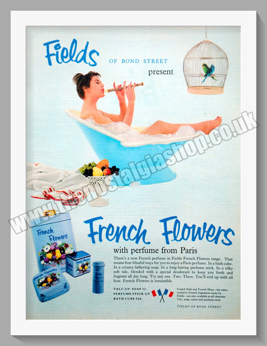 French Flowers Talcum Powder & Perfume. Original Advert 1958 (ref AD300703)