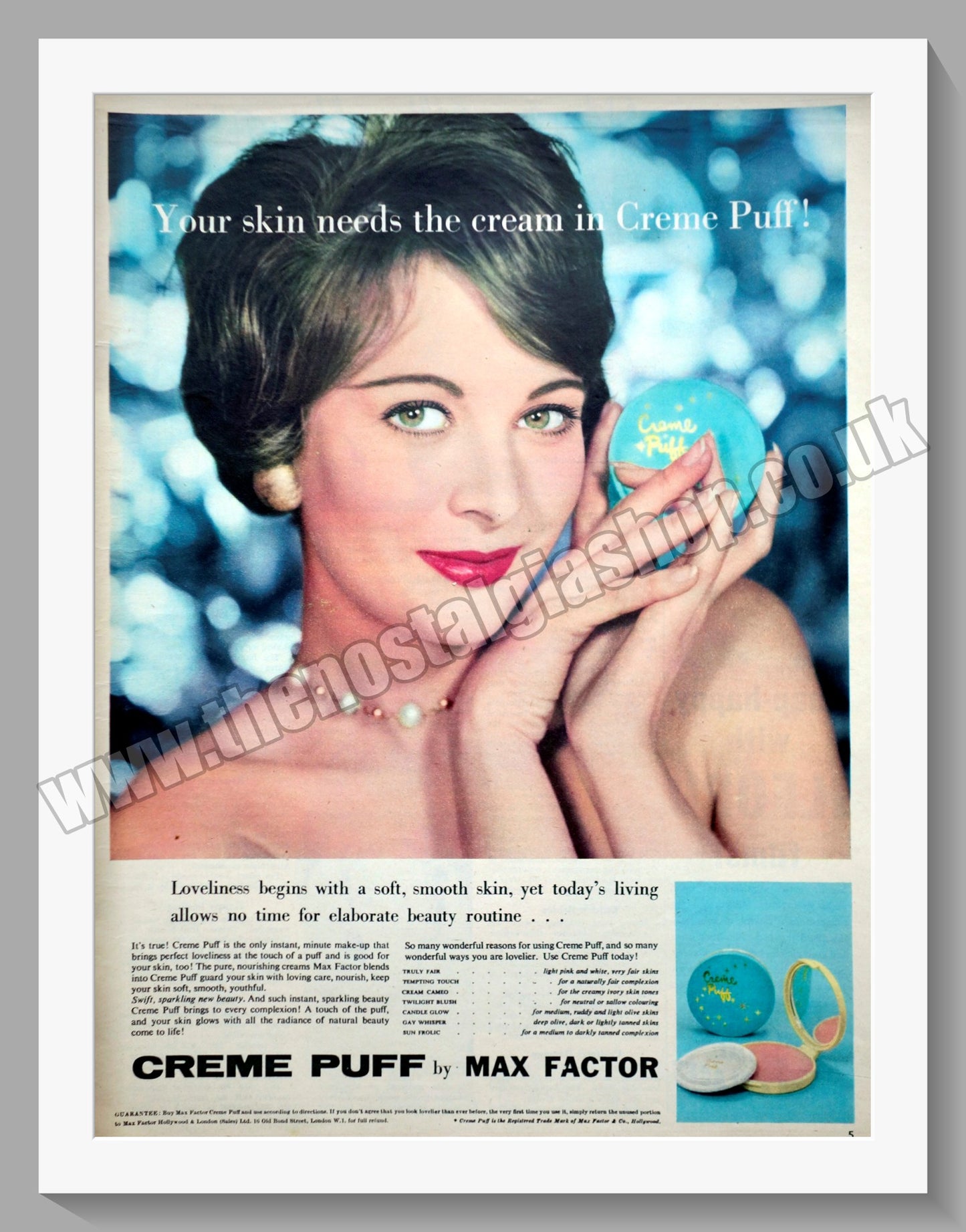 Max Factor Creme Puff Make up. Original Advert 1958 (ref AD300707)