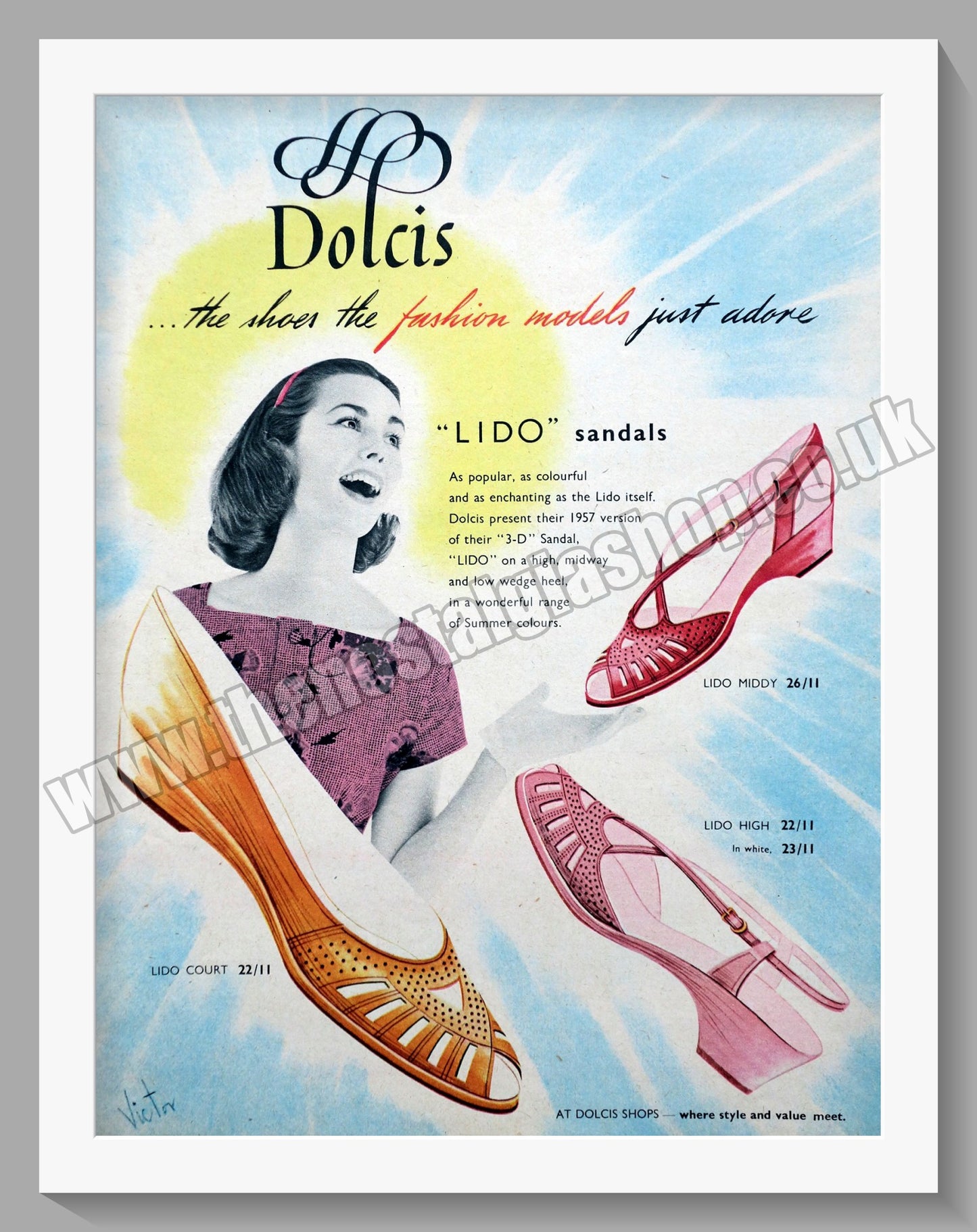 Dolcis Lido Sandals.  Original advert 1957 (ref AD300710)