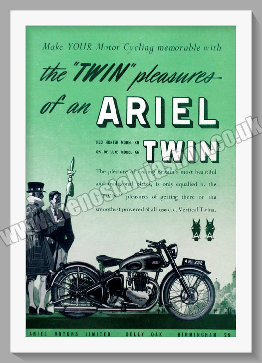 Ariel Red Hunter 500cc Vertical Twin Motorcycle. Original Advert 1950 (ref AD60428)