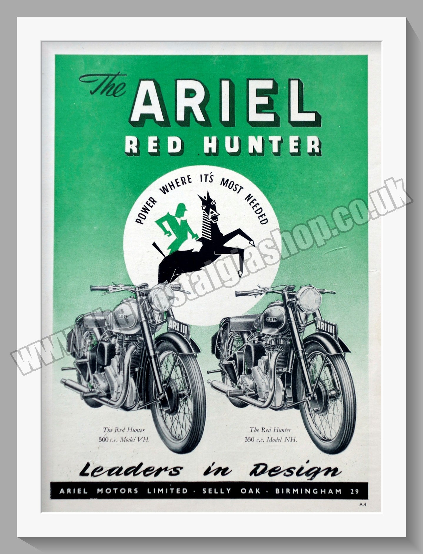 Ariel Red Hunter 500cc Vertical Twin Motorcycle. Original Advert 1950 (ref AD60434)