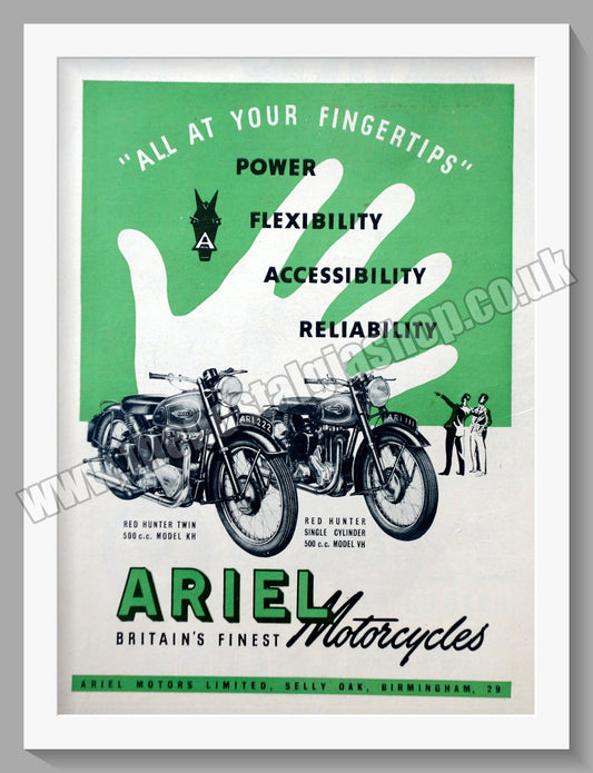 Ariel Red Hunter 350cc & 500cc Vertical Twin Motorcycle. Original Advert 1951 (ref AD60435)