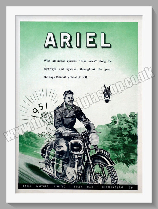 Ariel Motorcycles. Original Advert 1950 (ref AD60460)