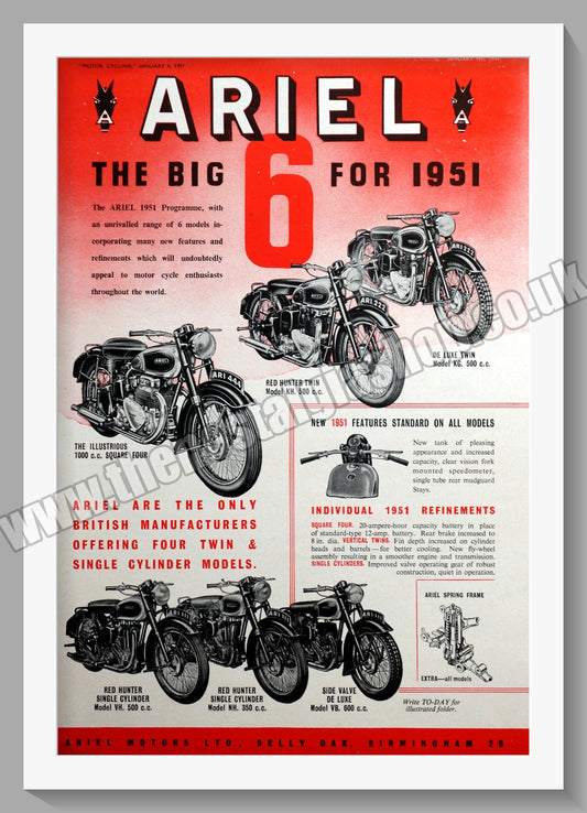 Ariel Motorcycles. Original Advert 1951 (ref AD60533)