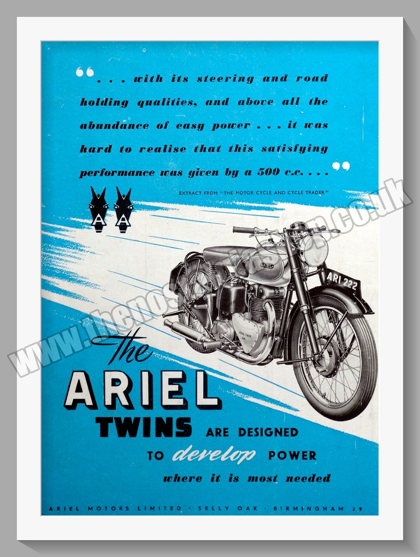 Ariel Twins Motorcycles. Original Advert 1950 (ref AD60535)