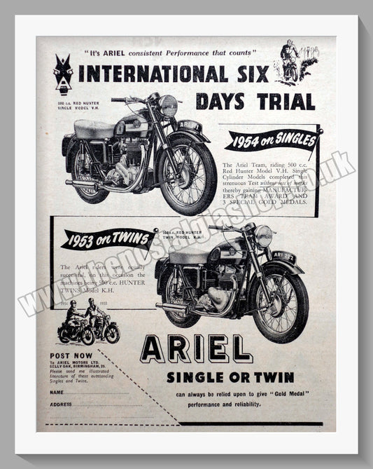 Ariel Motorcycles Six Days Trials. Original Advert 1954 (ref AD60543)