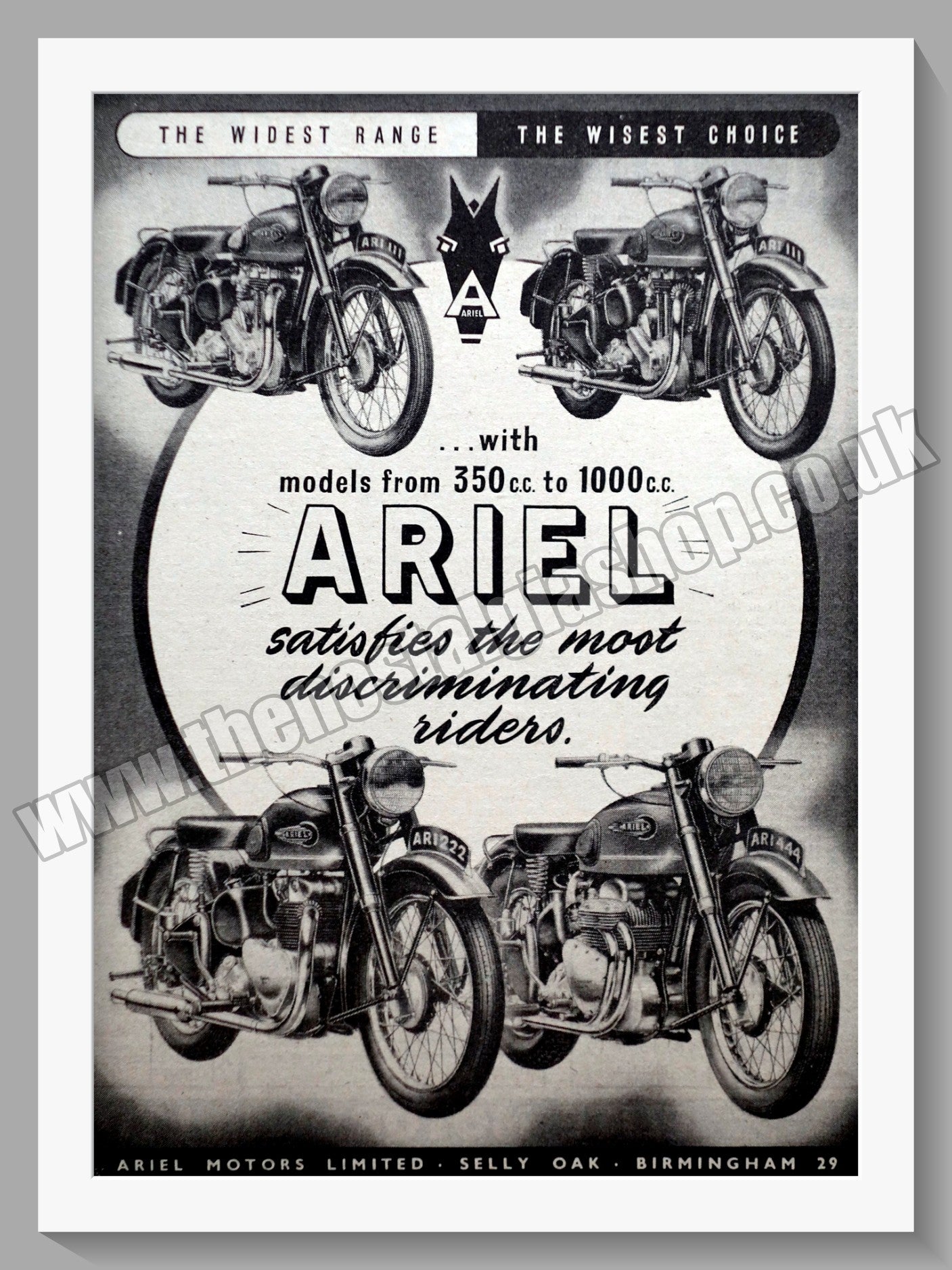 Ariel Motorcycles. Original Advert 1953 (ref AD60564)