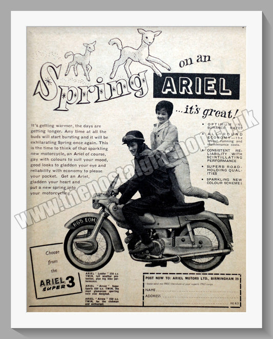 Ariel Motorcycles. Original Advert 1962 (ref AD60570)