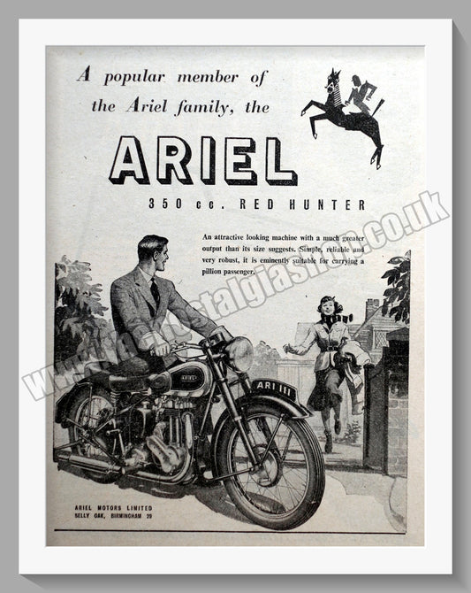 Ariel Red Hunter Motorcycles. Original Advert 1951 (ref AD60589)