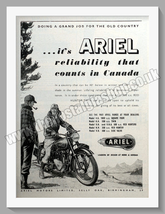 Ariel Motorcycles. Original Advert 1952 (ref AD60592)