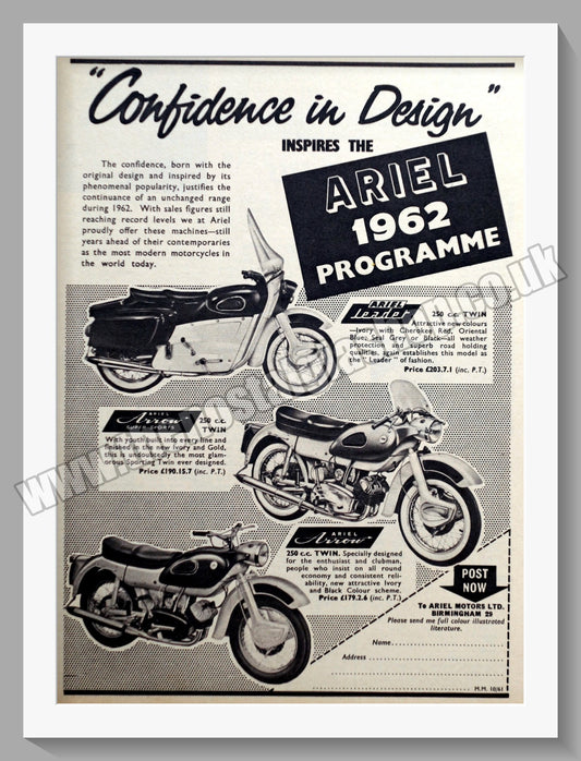 Ariel Motorcycles. Original Advert 1961 (ref AD60596)