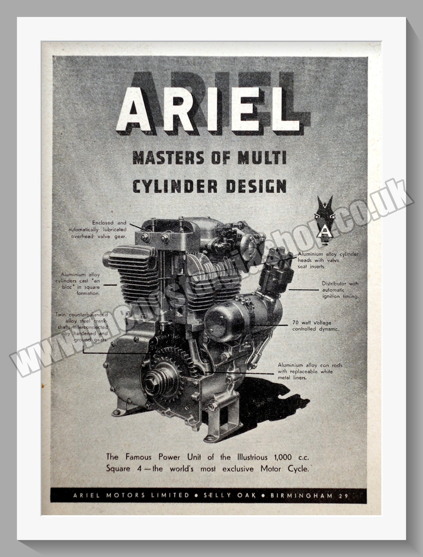 Ariel Motorcycles Multi Cylinder Design. Original Advert 1950 (ref AD60601)