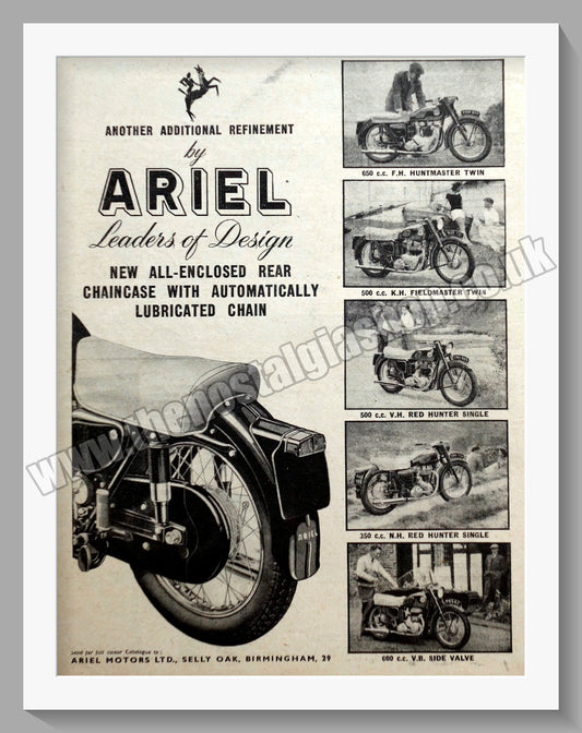 Ariel Motorcycles. Enclosed Rear Chaincase. Original Advert 1956 (ref AD60604)