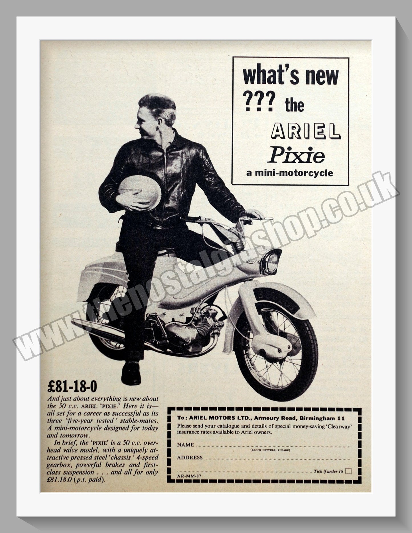 Ariel Pixie Motorcycles. Original Advert 1963 (ref AD60605)