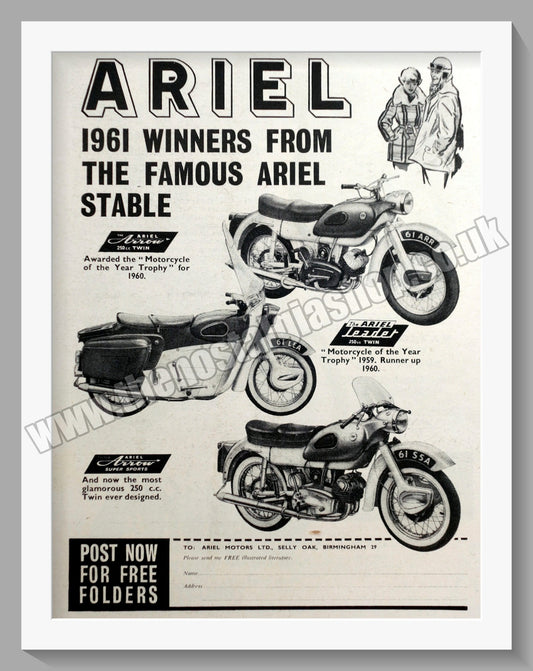 Ariel Motorcycles. Original Advert 1961 (ref AD60607)