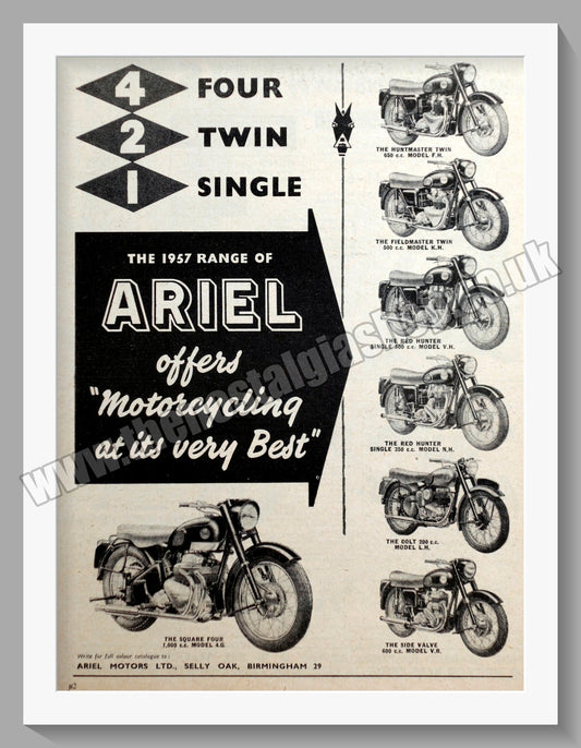 Ariel Motorcycles. Original Advert 1956 (ref AD60610)