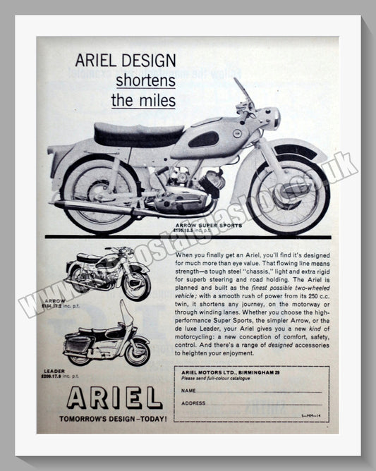 Ariel Arrow Motorcycles. Original Advert 1962 (ref AD60638)