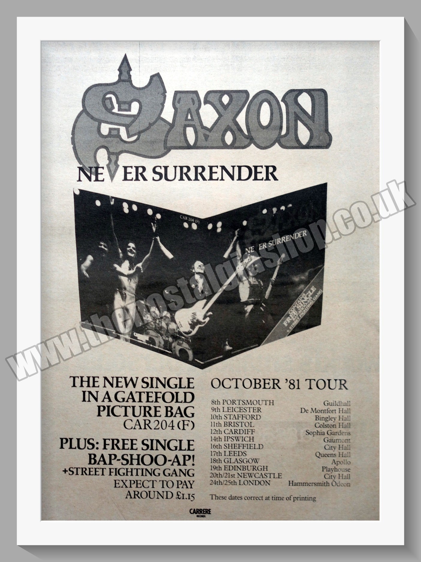 Saxon Never Surrender. 1981 Original Advert (ref AD15276)