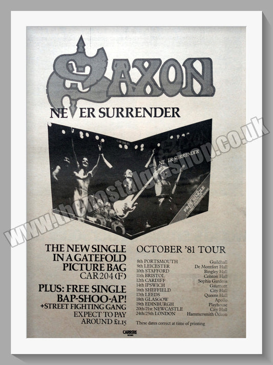 Saxon Never Surrender. 1981 Original Advert (ref AD15276)