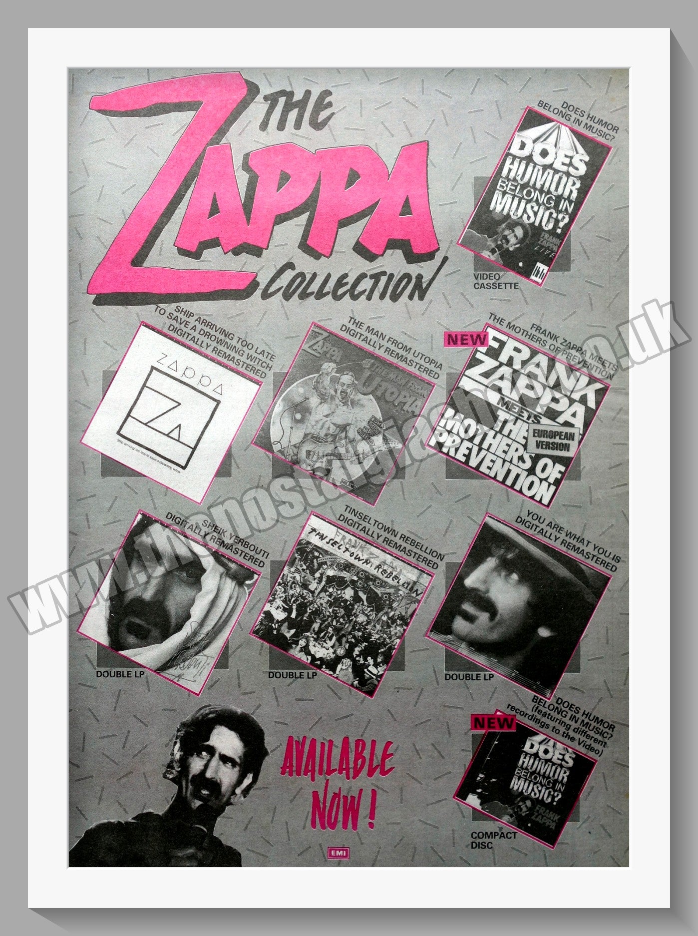 Zappa (The) Collection Frank Zappa. 1986 Large Original Advert (ref AD15326)