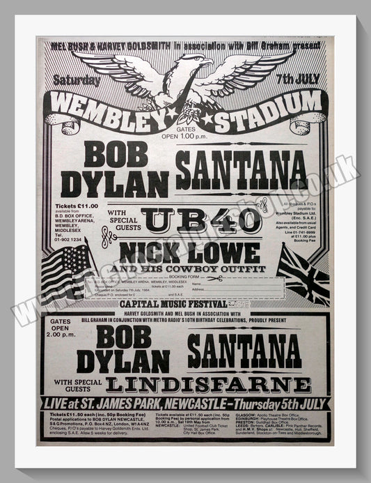 Capital Music Festival Wembley Bob Dylan, Santana. 1984 Large Original Advert (ref AD15329)