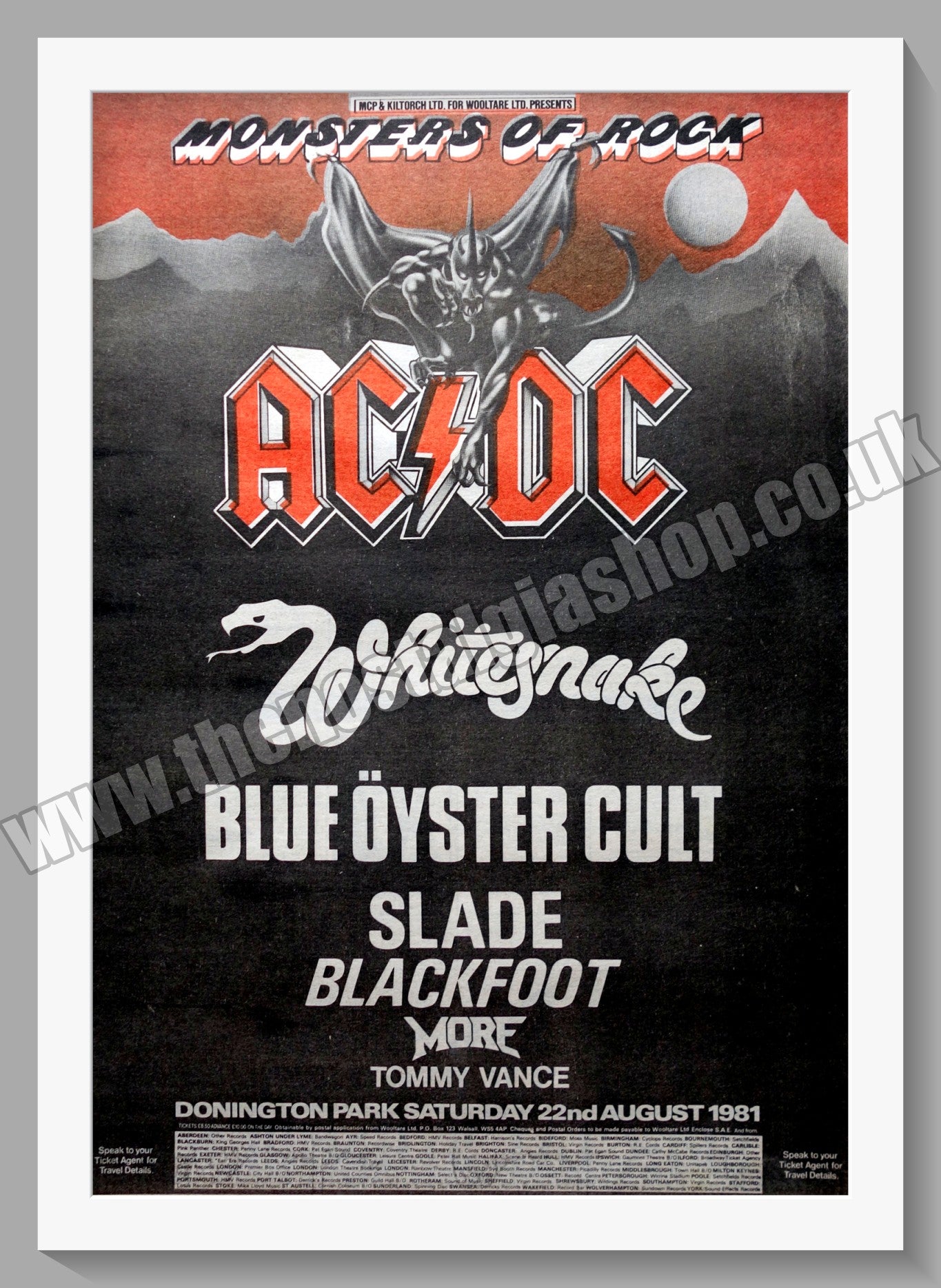 Monsters Of Rock AC DC, Whitesnake, Blue Oyster Cult. 1981 Large Original Advert (ref AD15332)