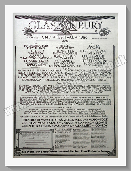 Glastonbury Festival. 1986 Large Original Advert (ref AD15334)