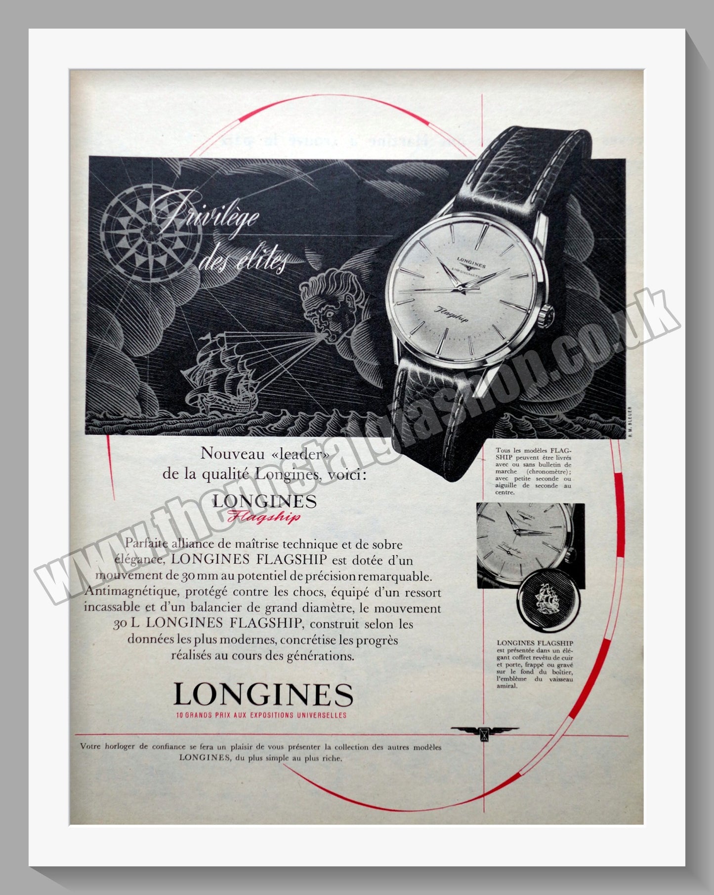 Longines Flagship Watch.  Original French Advert 1959 (ref AD300759)