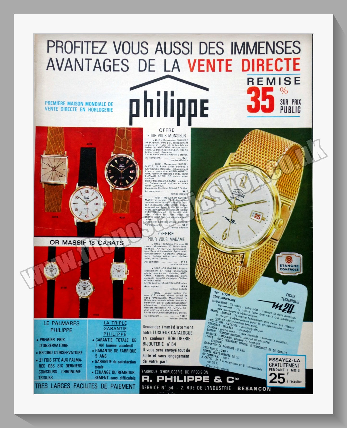 Philippe Watches. Original French Advert 1963 (ref AD300762)