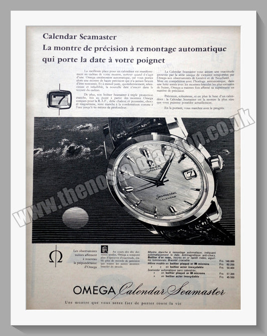 Omega Seamaster Calendar Watch.  Original French Advert 1959 (ref AD300766)