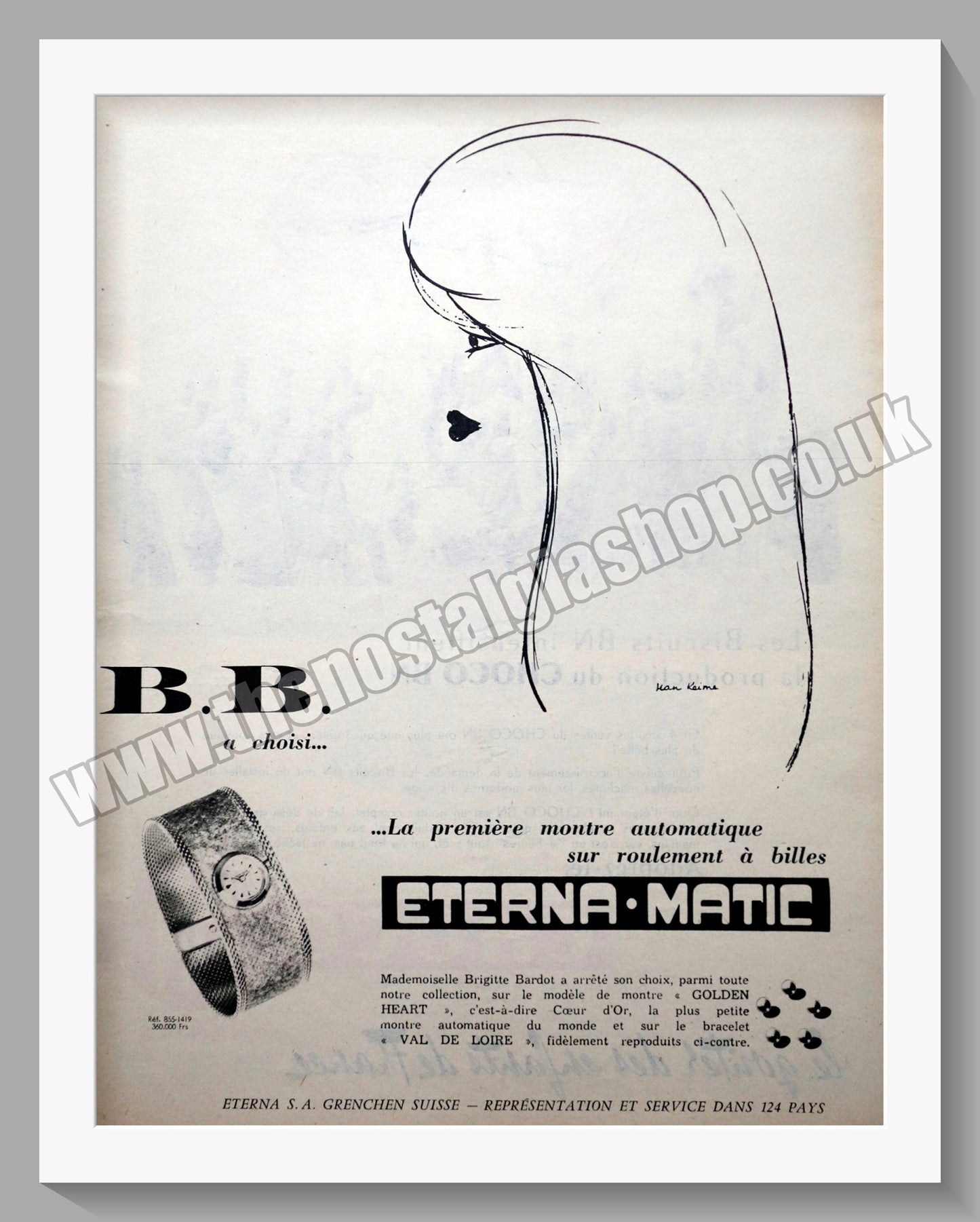 Eterna Matic Watch. Brigitte Bardot Original French Advert 1959 (ref AD300777)