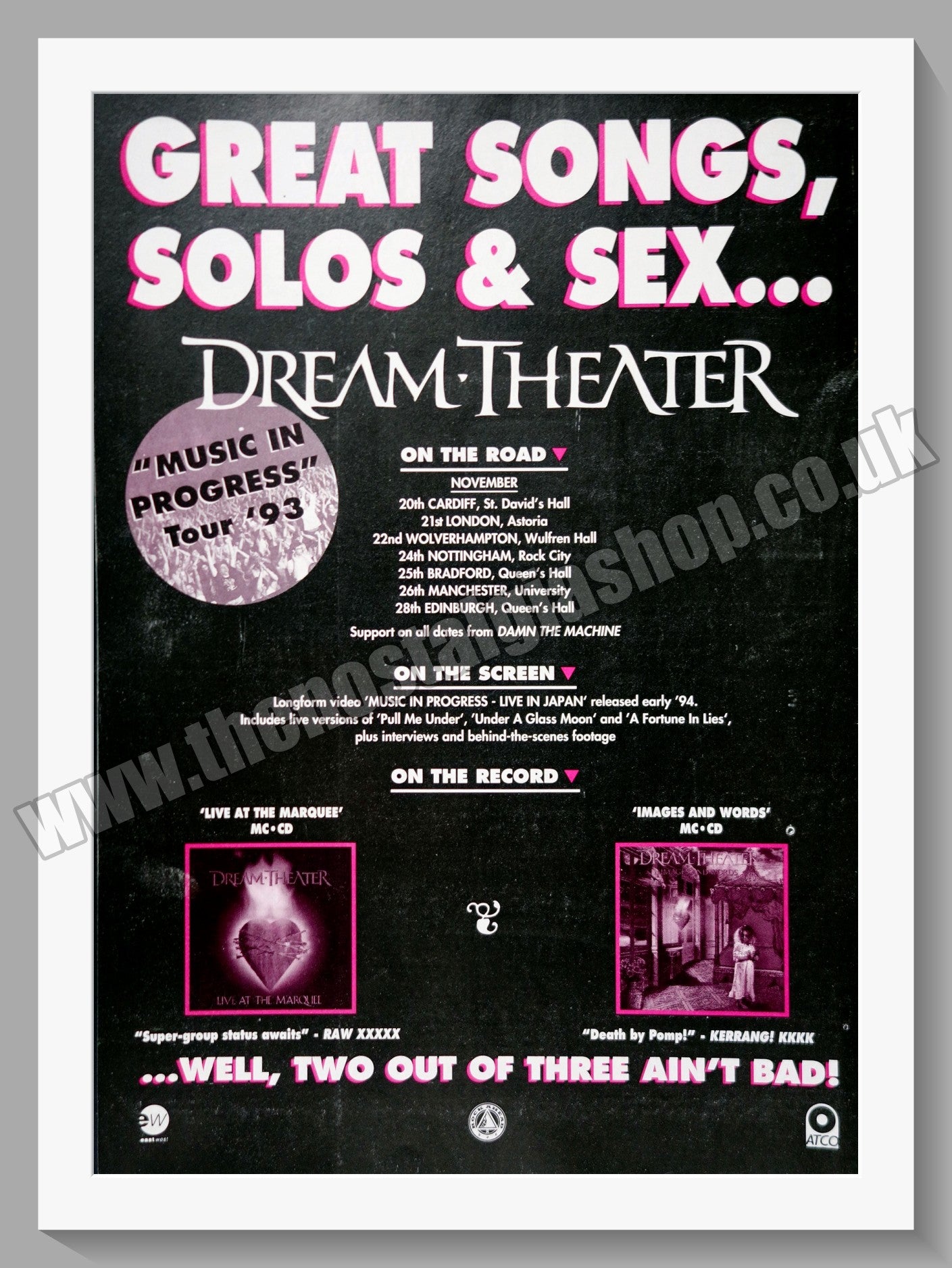 Dream Theatre UK Tour. 1993 Original Advert (ref AD60660)