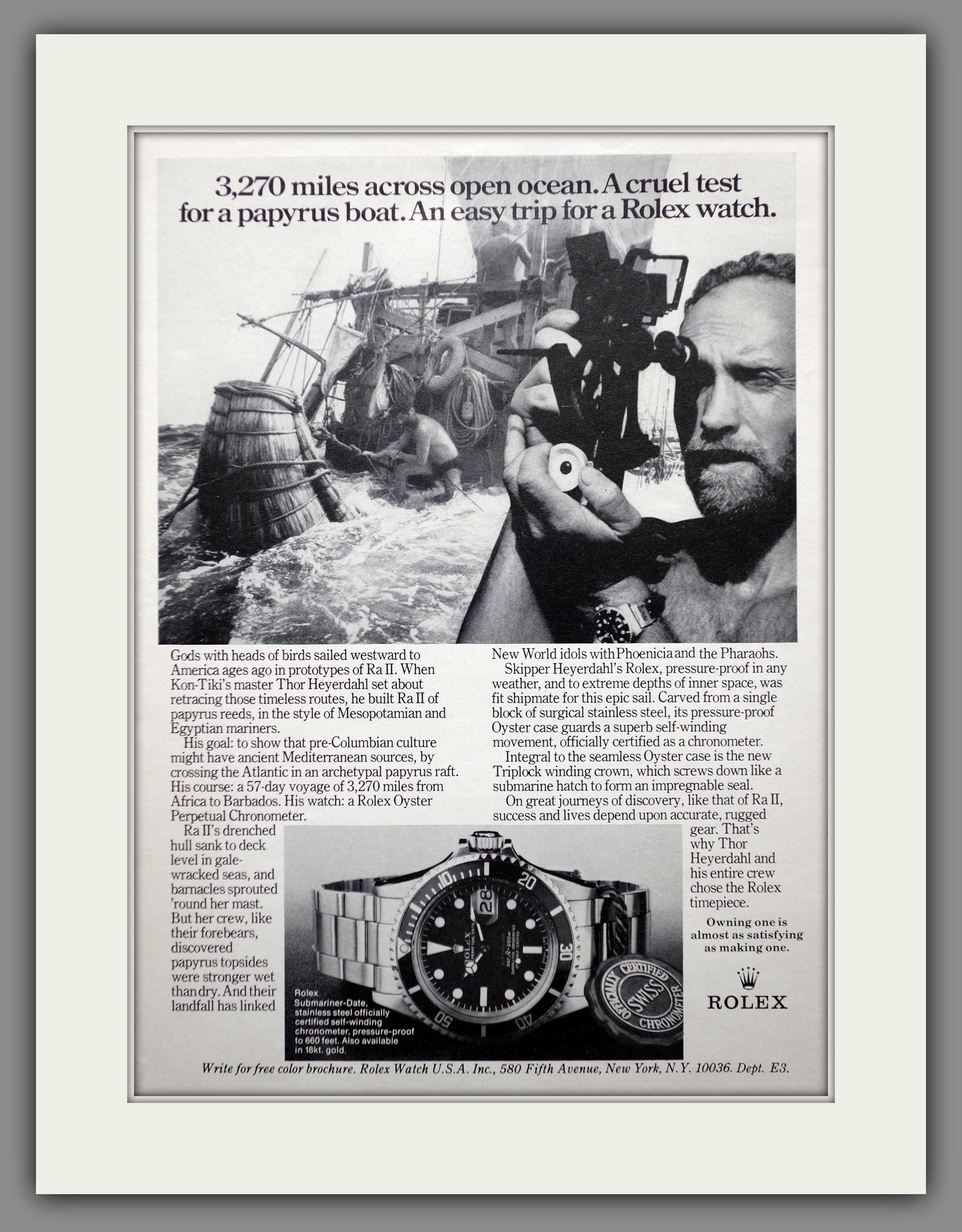 Rolex Submariner Date. Thor Heyerdahl. Original Advert 1973 (ref AD60712)