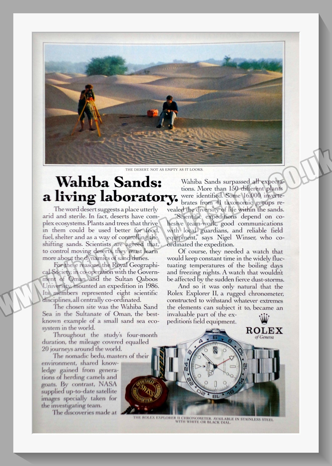 Rolex Explorer II Chronometer. Wahiba Sands. Original Advert 1989 (ref AD60696)