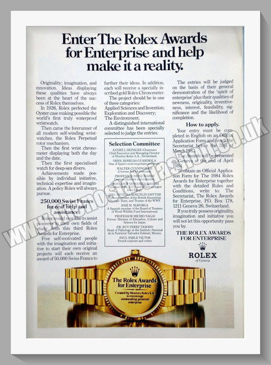 Rolex Awards For Enterprise. Original Advert 1982 (ref AD60698)